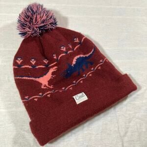 Coal Kids OS Red Dinosaur Winter Beanie Hat Pompom Ski Snowboard Outdoors Maroon